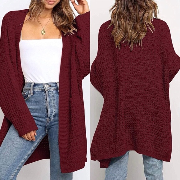 Casual Monochrome Chunky Knit Open Front Batwing Sleeve Oversized Cape Cardigan